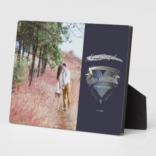 写真6周年記念結婚アイアンハートエンブレム フォトプラーク (側面)