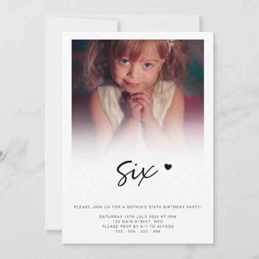 写真6誕生日6ハートかわいい素敵 招待状 (正面)