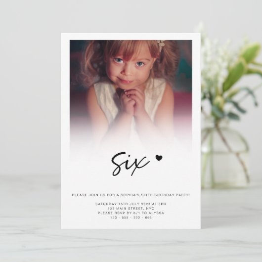 写真6誕生日6ハートかわいい素敵 招待状 (スタンド正面)