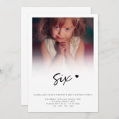 写真6誕生日6ハートかわいい素敵 招待状 (正面/裏面)