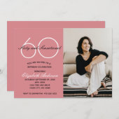 写真60とセンセーショナルなピンクの誕生日招待状 招待状 (正面/裏面)