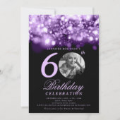 写真60エレガント番誕生日パープルミッドナイトグラム 招待状 (正面)