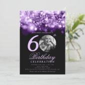 写真60エレガント番誕生日パープルミッドナイトグラム 招待状 (スタンド正面)