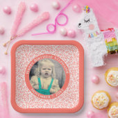 写真60乱数パターン珊瑚/白 ペーパープレート (パーティー)