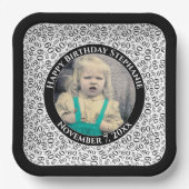 写真60乱数パターン黒/白 ペーパープレート (正面)