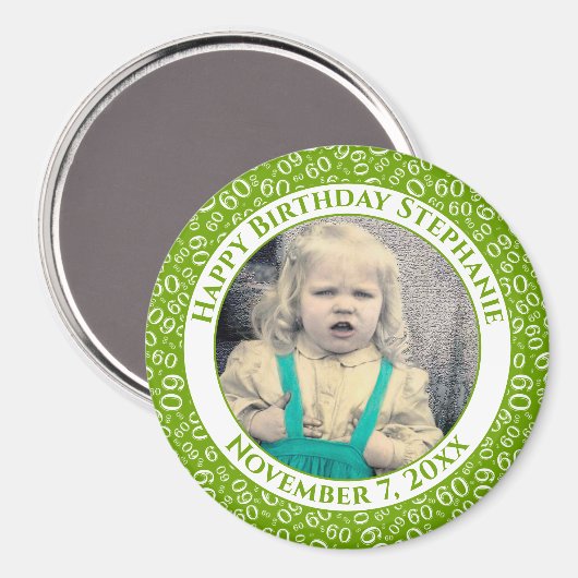写真60番目の誕生日番号パターン |緑 マグネット (正面/裏面)