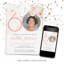 写真60誕生日ピンクフローラ水彩カスタム