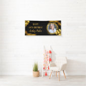 写真60thバースデーパーティーバナーブラック金ゴールド 横断幕 (インサイチュ)