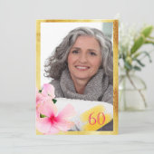写真60th誕生日ピンクのフローラ白 招待状 (スタンド正面)
