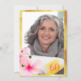 写真60th誕生日ピンクのフローラ白 招待状