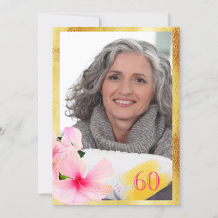 写真60th誕生日ピンクのフローラ白 招待状