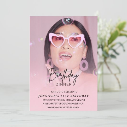 写真61歳の誕生日招待状誕生日ディナー 招待状 (スタンド正面)