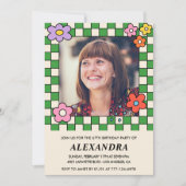 写真67th誕生日の招待レトロGroovyフローラ 招待状 (正面)