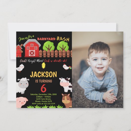 写真6thブラックレッドファーム動物誕生日 招待状 (正面)