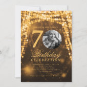 写真70エレガント番誕生日金ゴールドグラムライト 招待状 (正面)