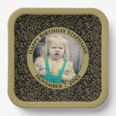 写真70乱数パターンブラック/金ゴールド ペーパープレート (正面)