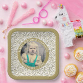 写真70乱数パターン金ゴールド/白 ペーパープレート (パーティー)