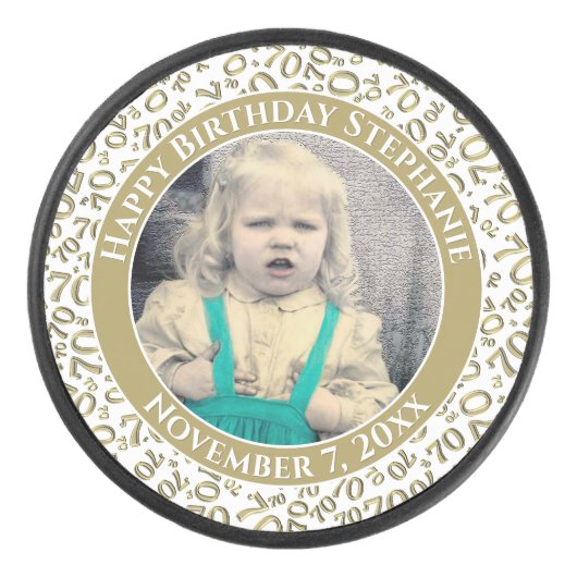 写真70番目の乱数パターン金ゴールド/白 アイスホッケーパック (正面)