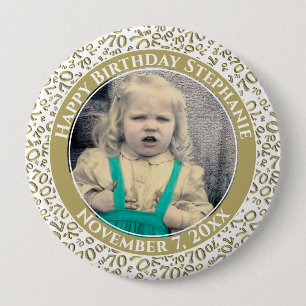 写真70番目の誕生日番号パターン – 金ゴールド 缶バッジ