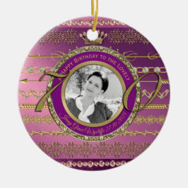 写真70誕生日金ゴールドクラウンダイヤモンドフレーム セラミックオーナメント