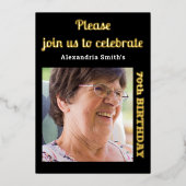 写真70誕生日黒金ゴールド 箔招待状 (正面)