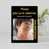 写真70誕生日黒金ゴールド 箔招待状 (立ち正面)