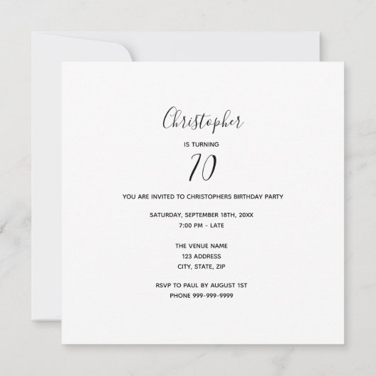 写真70th誕生日パーティーこんにちは70男の白 招待状 (裏面)