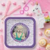 写真75乱数パターン紫/白 ペーパープレート (パーティー)