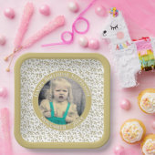 写真75乱数パターン金ゴールド/白 ペーパープレート (パーティー)