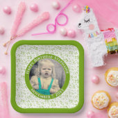 写真75乱数パターン(緑/白) ペーパープレート (パーティー)