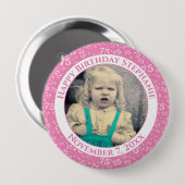 写真75番目の誕生日番号パターン |ピンク 缶バッジ (正面&裏面)
