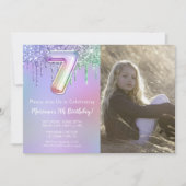 写真7thパープルピンクグリッター誕生日パーティー 招待状 (正面)
