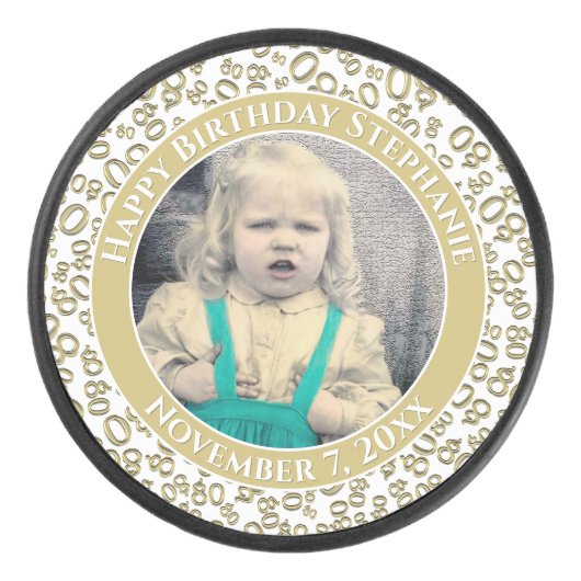 写真80番目の乱数パターン金ゴールド/白 アイスホッケーパック (正面)