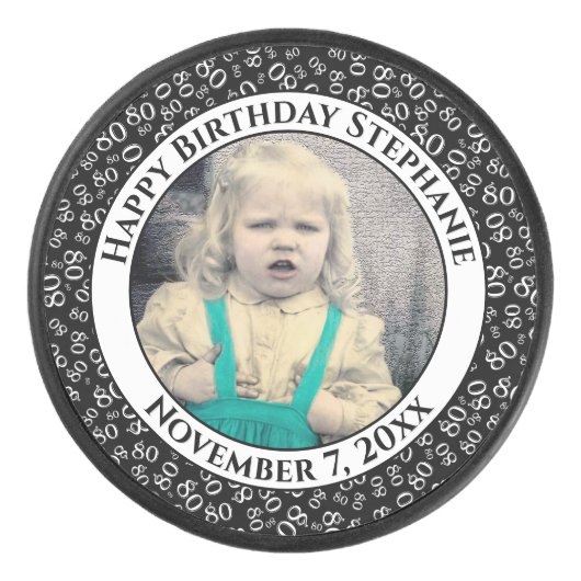 写真80番目の乱数パターン黒/白 アイスホッケーパック (正面)