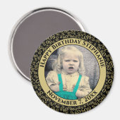 写真80番目の誕生日番号パターンブラック/金ゴールド マグネット (正面/裏面)