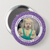 写真80番目の誕生日番号パターン |紫 缶バッジ (正面&裏面)