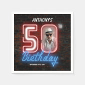 写真80sレトロネオンSign 50th Birthday Party スタンダードカクテルナプキン (正面)