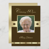 写真80th誕生日パーティー招待ブラウン 招待状 (正面/裏面)