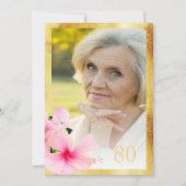 写真80th誕生日パーティー熱帯フローラ白 招待状 (正面)