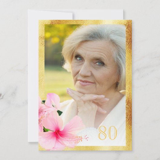 写真80th誕生日パーティー熱帯フローラ白 招待状 (正面)