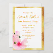 写真80th誕生日パーティー熱帯フローラ白 招待状 (裏面)