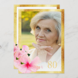 写真80th誕生日パーティー熱帯フローラ白 招待状