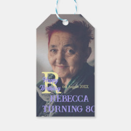 写真80th birthday add name date モダン purple ye ギフトタグ