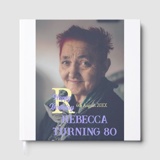 写真80th birthday add name date モダン purple ye ゲストブック (正面)
