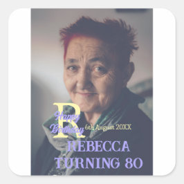 写真80th birthday add name date モダン purple ye スクエアシール