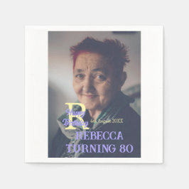 写真80th birthday add name date モダン purple ye スタンダードカクテルナプキン