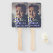 写真80th birthday add name date モダン purple ye ハンドファン (正面&裏面)