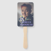 写真80th birthday add name date モダン purple ye ハンドファン (裏面)