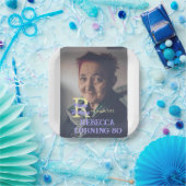 写真80th birthday add name date モダン purple ye ペーパープレート (パーティー)