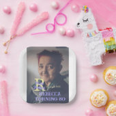 写真80th birthday add name date モダン purple ye ペーパープレート (パーティー)